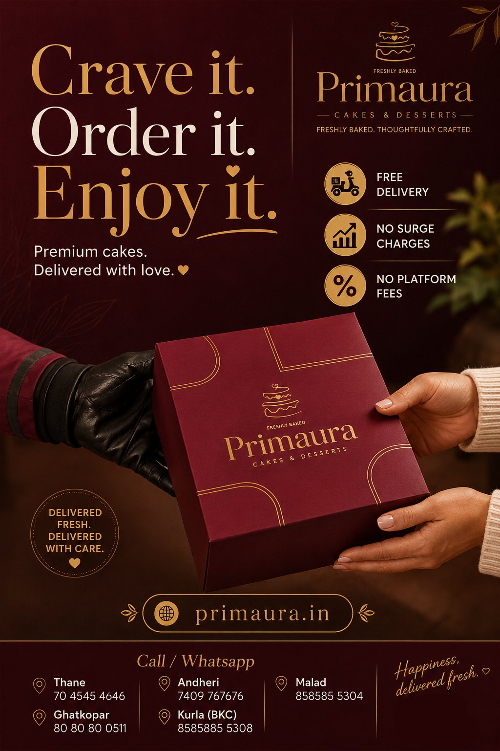 Free Cake Delivery in Mumbai – Primaura Cakes & Desserts