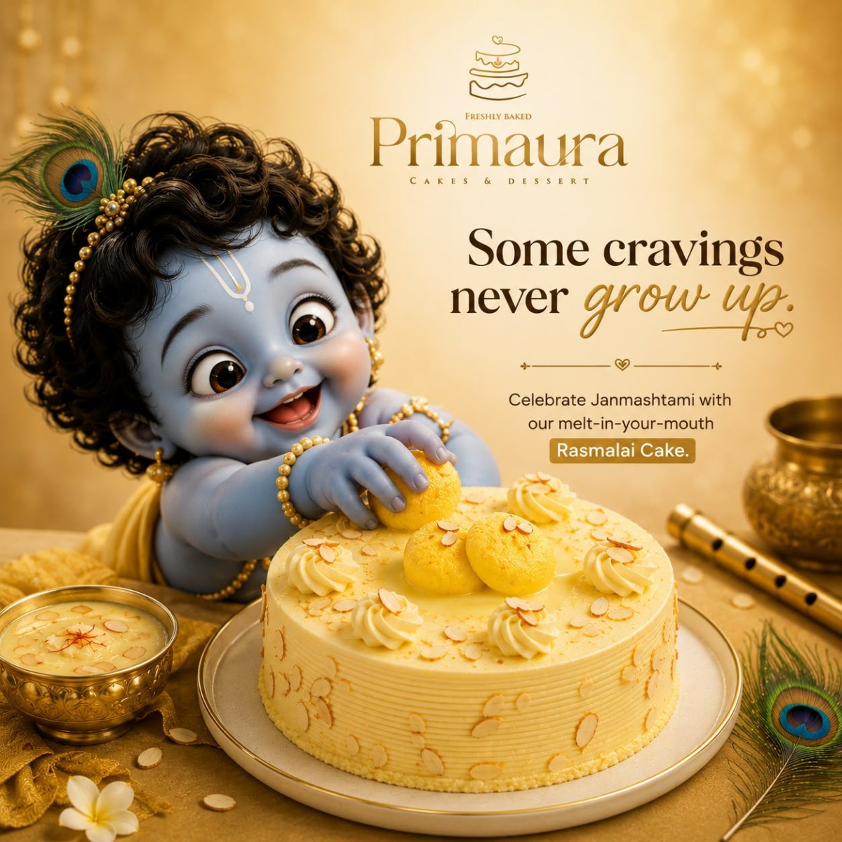 Krishna Janmashtami Rasmalai Cake by Primauxra Cakes & Dessert